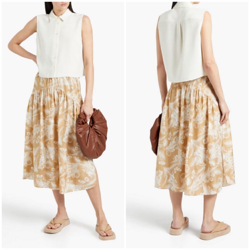 💕VINCE💕 Wheat Tiered Skirt 100% Silk ~ LT Sunseed Large L NWT
